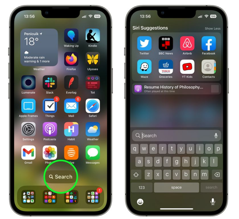 扶绥苹果手机维修分享升级到 iOS 16 后，如何删除主屏幕上的搜索按钮 
